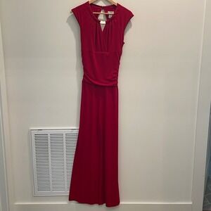 Cache Red Wide Leg Jumpsuit Gold Hardware Ruched Waist Size 14 NWT D486A